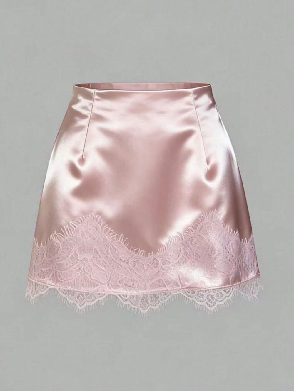 Pink Casual Women's Elegant Satin lace Accent Skirt